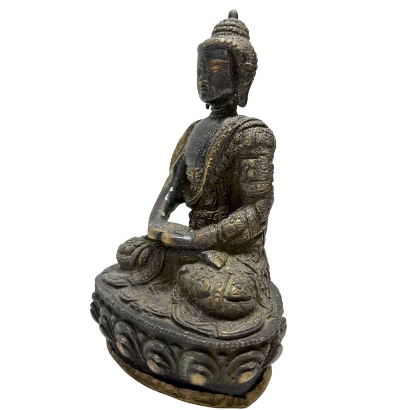 Front view of Nepalese fire-gilt bronze Buddha in Dhyana Mudra