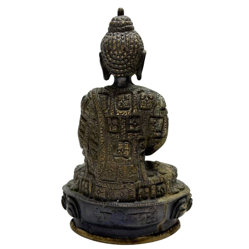 Rear view of Dhyana Mudra Buddha with hand-engraved robe panels