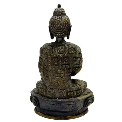 Rear view of Dhyana Mudra Buddha with hand-engraved robe panels