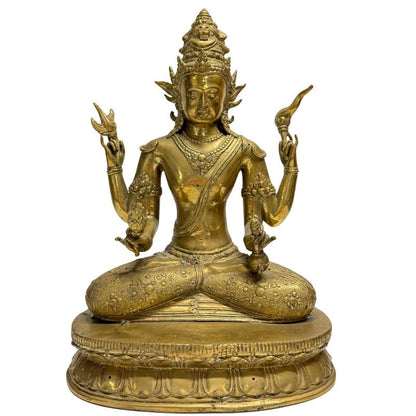 Front view of the Nepalese four-armed Avalokiteshvara seated on a lotus base