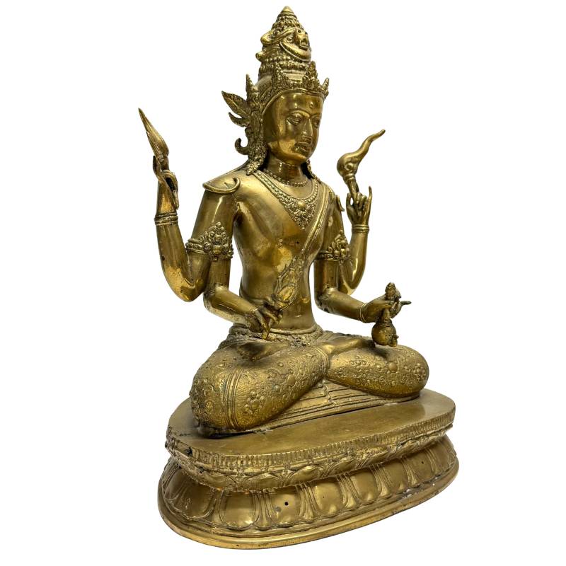 Right-front view of the gilt-bronze Avalokiteshvara with four ritual attributes