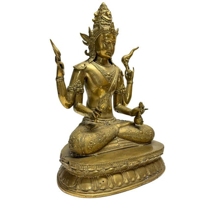 Right-front view of the gilt-bronze Avalokiteshvara with four ritual attributes