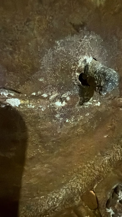 White mineral surface deposit on the antique Nepalese Green Tara