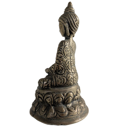 Nepalese Seated Buddha – Brass, Bhumisparsha Mudra, 10 cm – right three-quarter rear view