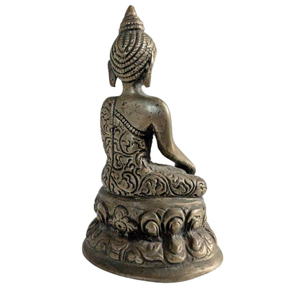 Nepalese Seated Buddha – Brass, Bhumisparsha Mudra, 10 cm – left three-quarter rear view