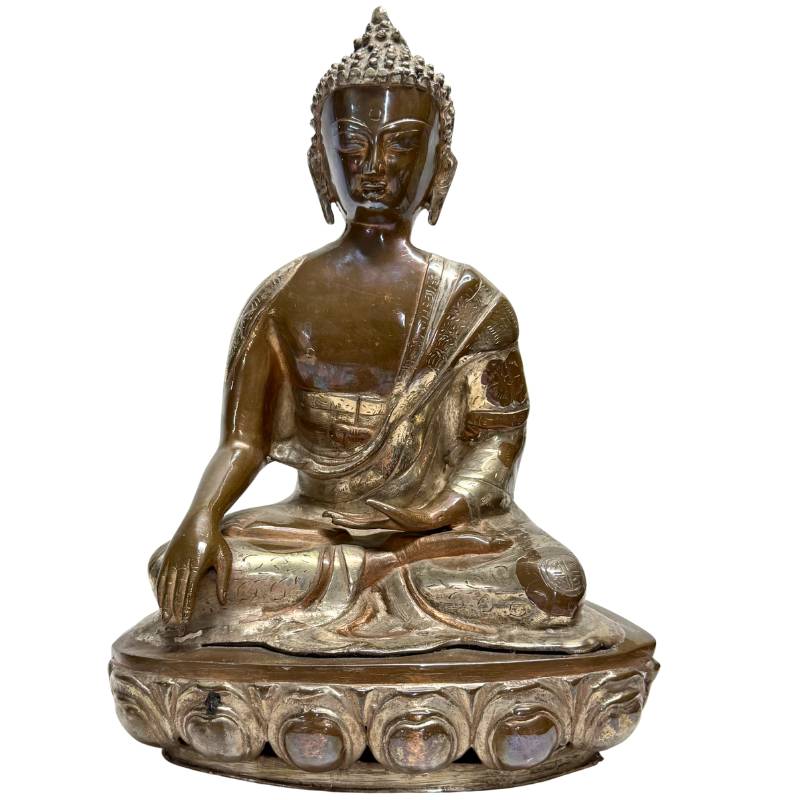Nepalese Shakyamuni Buddha – Hand-Engraved Bronze, ca. 1920, 37 cm – front view