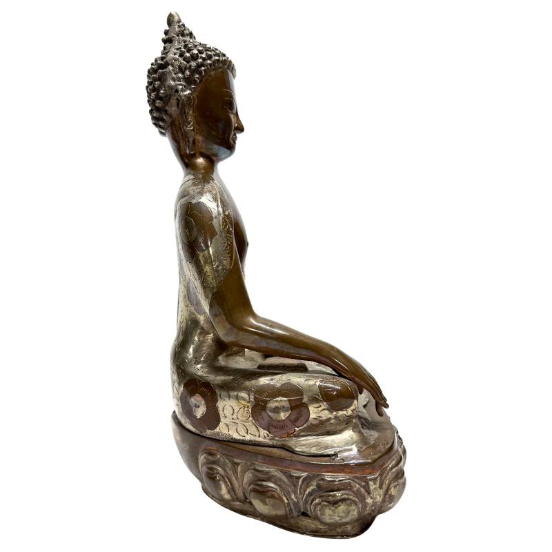 Nepalese Shakyamuni Buddha – Hand-Engraved Bronze, ca. 1920, 37 cm – left-side view