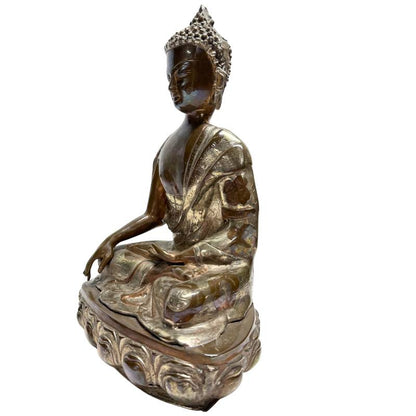Nepalese Shakyamuni Buddha – Hand-Engraved Bronze, ca. 1920, 37 cm – opposite three-quarter front view