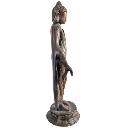 Nepalese Standing Buddha – Bronze, Vitarka & Varada Mudra, 27.5 cm – left-side view