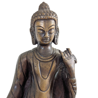Nepalese Standing Buddha – Bronze, Vitarka & Varada Mudra, 27.5 cm – close view of the upper section