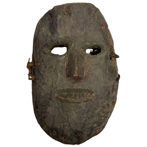 Muurdecoratie Antiek Nepalees houten masker met glimlach en originele koorden