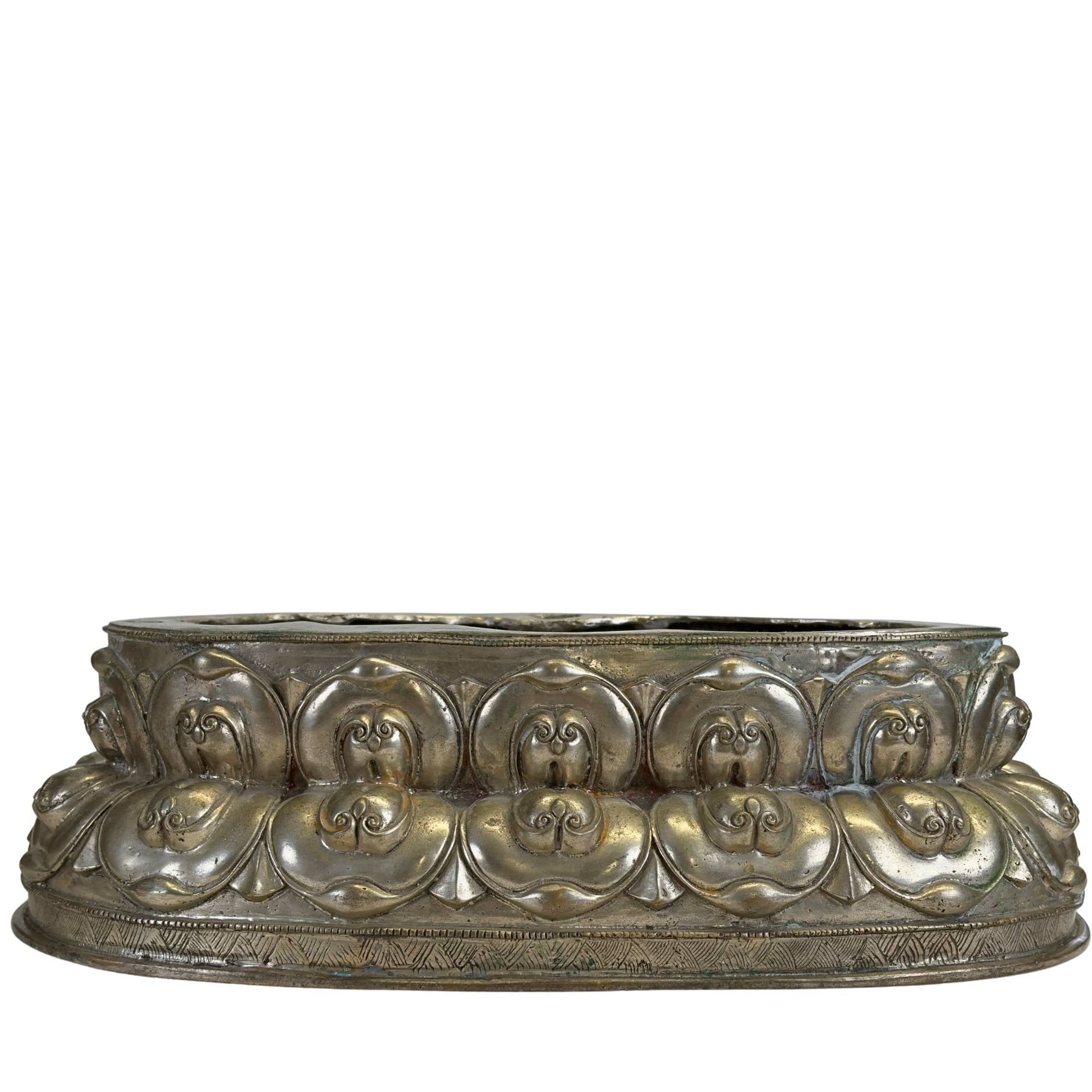Silvered double lotus throne of the Newar Medicine Buddha, secondary detail