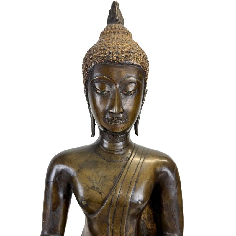 Frontal view of an important Northern Thai bronze Buddha in the Northern Sukhothai–Lan Na tradition, circa 1480–1520, seated in bhumisparsha mudra