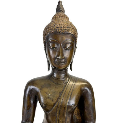 Frontal view of an important Northern Thai bronze Buddha in the Northern Sukhothai–Lan Na tradition, circa 1480–1520, seated in bhumisparsha mudra