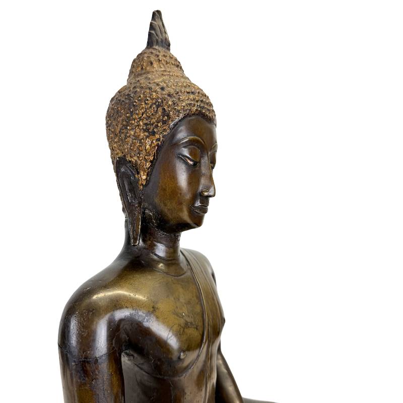 Rear side view of Northern Thai bronze Buddha and polygonal pedestal