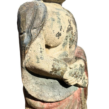 Old Chinese Guanyin – Polychrome Carved Wood, 80 cm – rear view