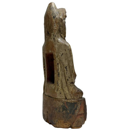 Old Chinese Guanyin with Ritual Cavity – Carved Wood, 31 cm – left three-quarter rear view
