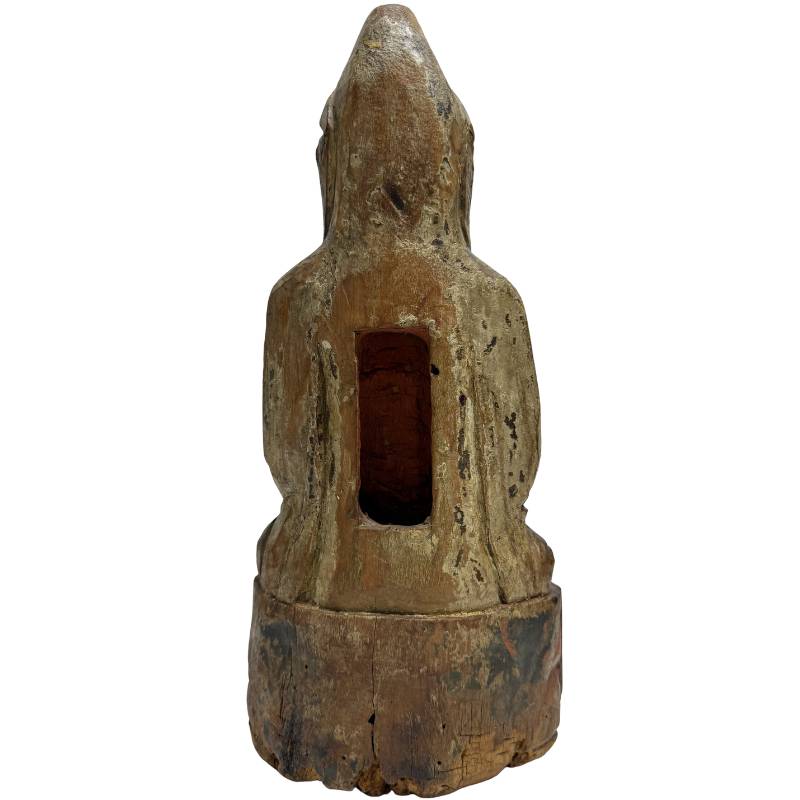 Old Chinese Guanyin with Ritual Cavity – Carved Wood, 31 cm – rear view