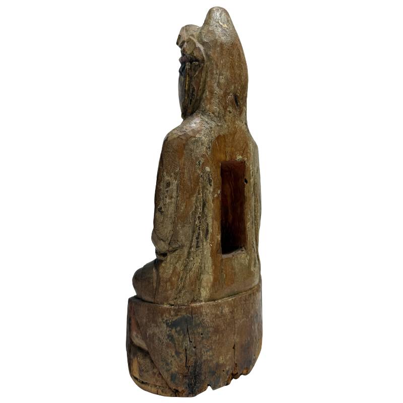 Old Chinese Guanyin with Ritual Cavity – Carved Wood, 31 cm – right three-quarter rear view