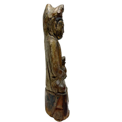 Old Chinese Guanyin with Ritual Cavity – Carved Wood, 31 cm – left-side view