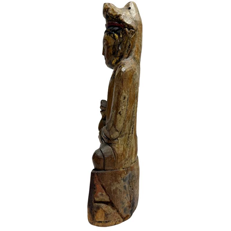 Old Chinese Guanyin with Ritual Cavity – Carved Wood, 31 cm – right-side view