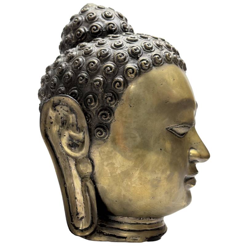 Old Gilt Buddha Head – Bronze, South / Southeast Asia, 32 cm – left-side view
