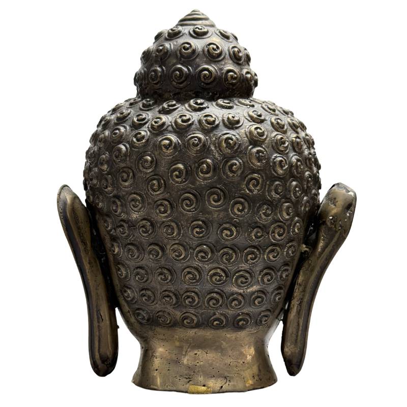 Old Gilt Buddha Head – Bronze, South / Southeast Asia, 32 cm – rear view
