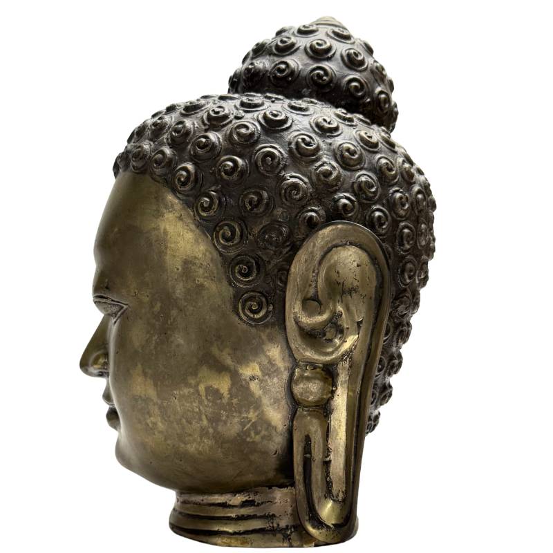 Old Gilt Buddha Head – Bronze, South / Southeast Asia, 32 cm – right-side view