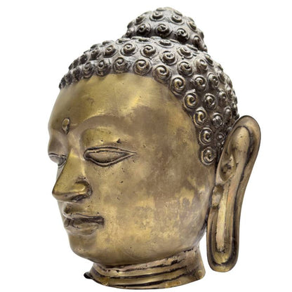 Old Gilt Buddha Head – Bronze, South / Southeast Asia, 32 cm – opposite three-quarter front view