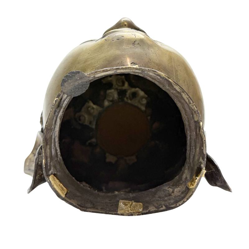 Old Gilt Buddha Head – Bronze, South / Southeast Asia, 32 cm – close view of the upper section