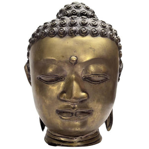 Old Gilt Buddha Head – Bronze, South / Southeast Asia, 32 cm