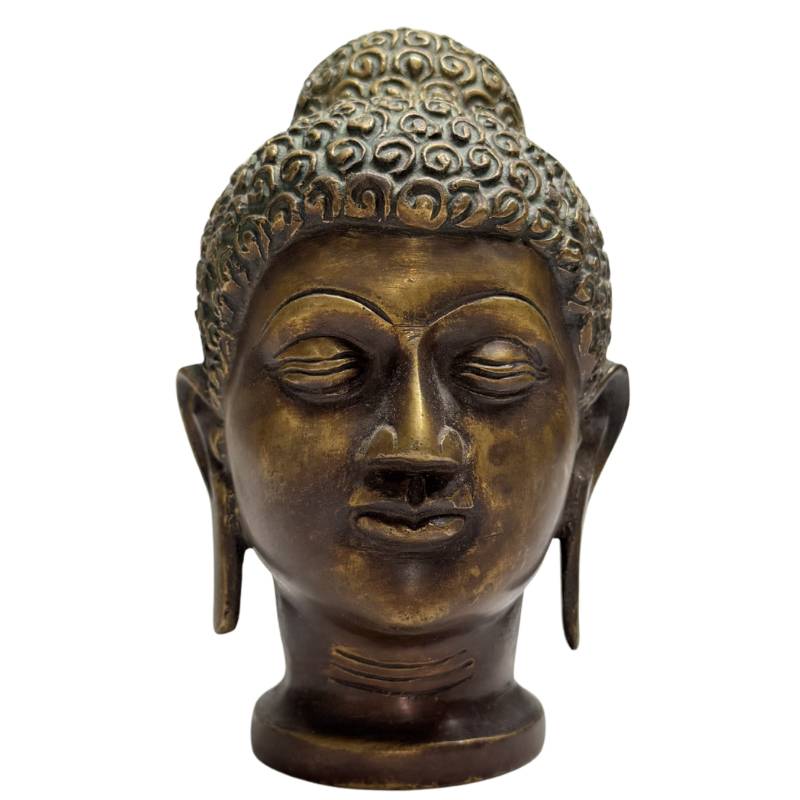 Old Indian Buddha Head – Bronze, 15 cm – front view