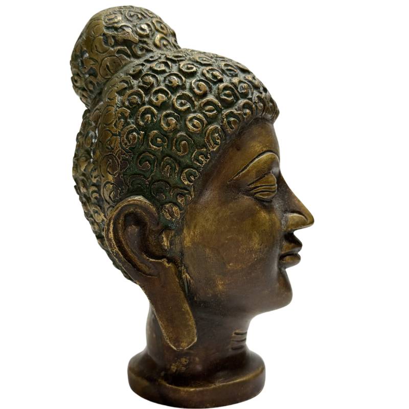 Old Indian Buddha Head – Bronze, 15 cm – left-side view