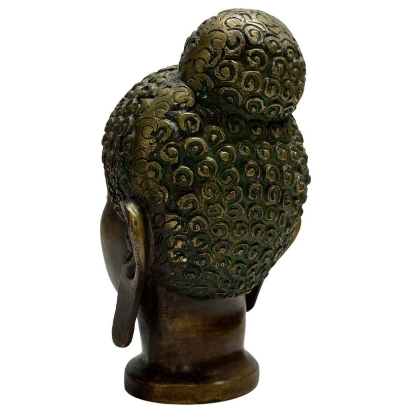 Old Indian Buddha Head – Bronze, 15 cm – right three-quarter rear view