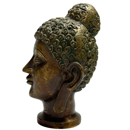 Old Indian Buddha Head – Bronze, 15 cm – right-side view