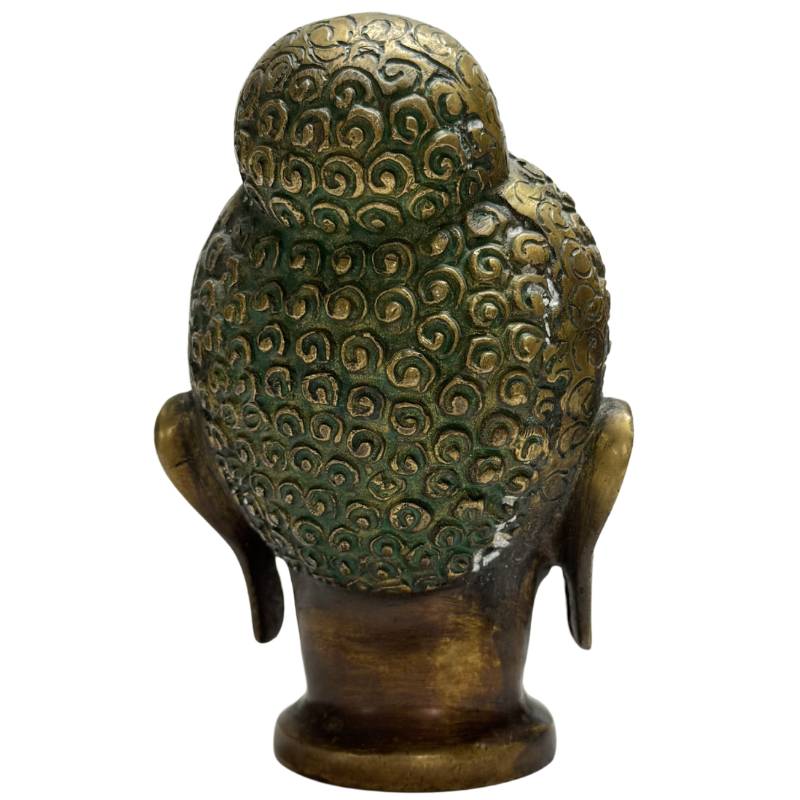 Old Indian Buddha Head – Bronze, 15 cm – rear view