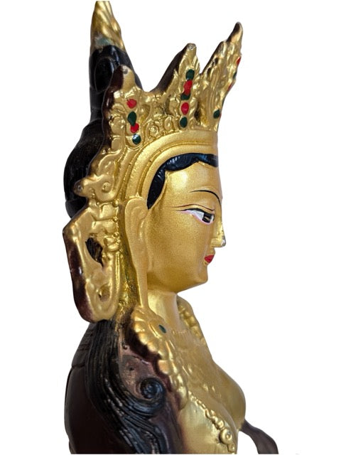 Calm facial expression framed by the ornate crown