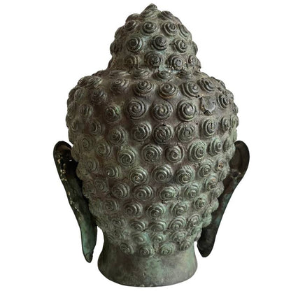 Old Thai Bronze Buddha Head with Serene Expression – rear view