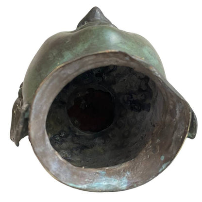Old Thai Bronze Buddha Head with Serene Expression – close view of the upper section