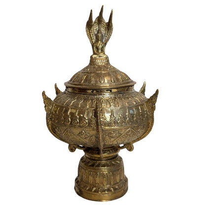 Old Thai bronze Buddhist ritual offering bowl with lid
