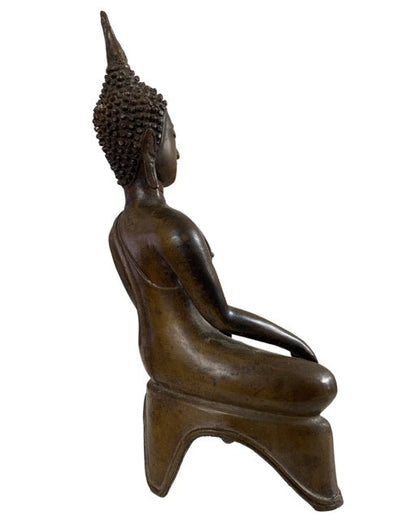 Old Thai Buddha – Bronze, Bhumisparsha Mudra, 26 cm – right three-quarter rear view