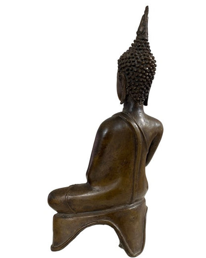 Old Thai Buddha – Bronze, Bhumisparsha Mudra, 26 cm – left three-quarter rear view
