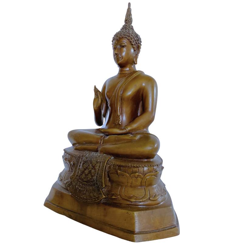 Old Thai Buddha – Bronze with Gilt Traces, 33 cm – three-quarter front view