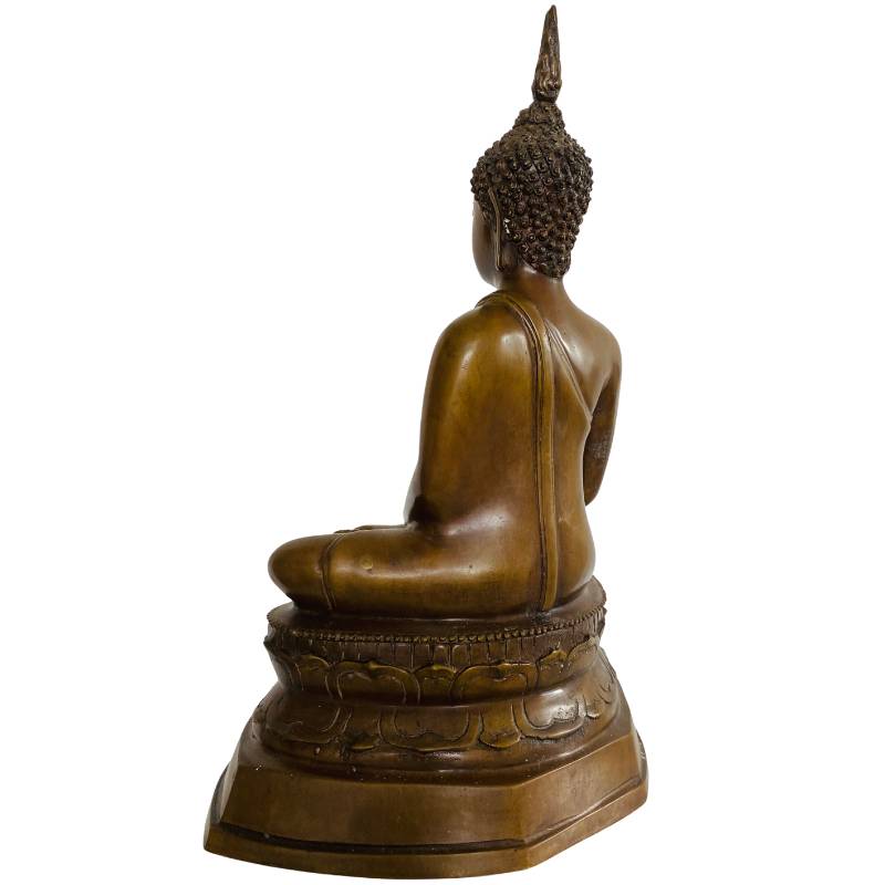 Old Thai Buddha – Bronze with Gilt Traces, 33 cm – left three-quarter rear view