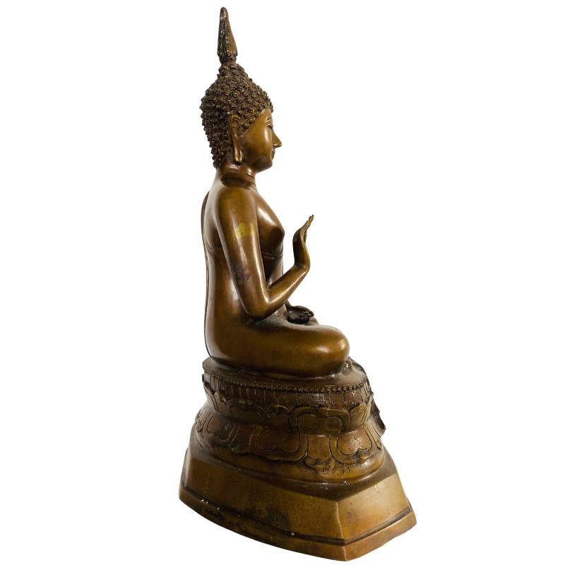 Old Thai Buddha – Bronze with Gilt Traces, 33 cm – right-side view