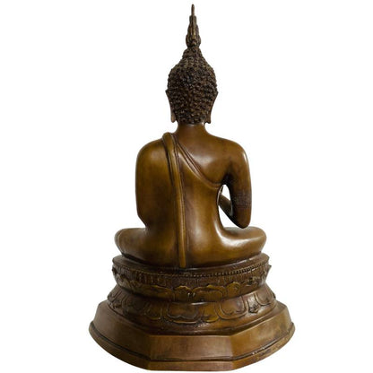Old Thai Buddha – Bronze with Gilt Traces, 33 cm – rear view