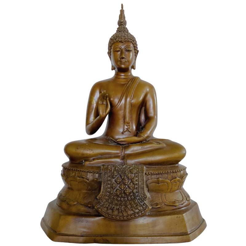 Old Thai Buddha – Bronze with Gilt Traces, 33 cm – front view