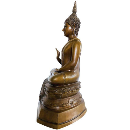 Old Thai Buddha – Bronze with Gilt Traces, 33 cm – left-side view