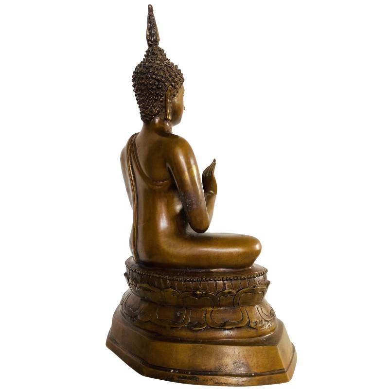 Old Thai Buddha – Bronze with Gilt Traces, 33 cm – right three-quarter rear view