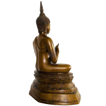 Old Thai Buddha – Bronze with Gilt Traces, 33 cm – right three-quarter rear view